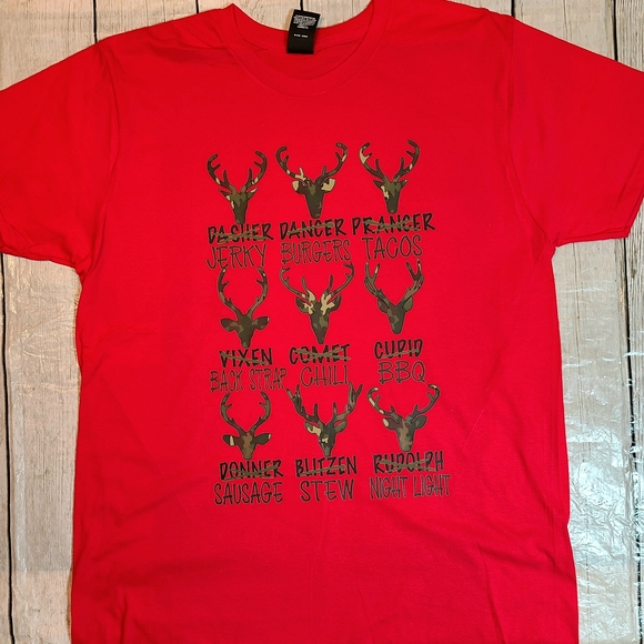 🦌🔥 Funny Reindeer Meat Christmas Tee – Red Graphic Holiday Shirt Unisex - Picture 6 of 16